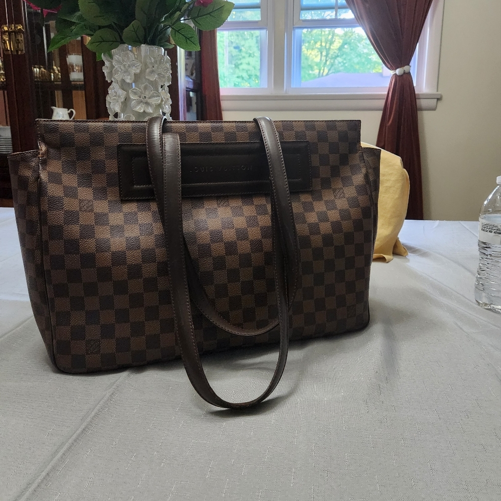 Louis Vuitton Parioli handbag in ebene damier canvas and brown leather